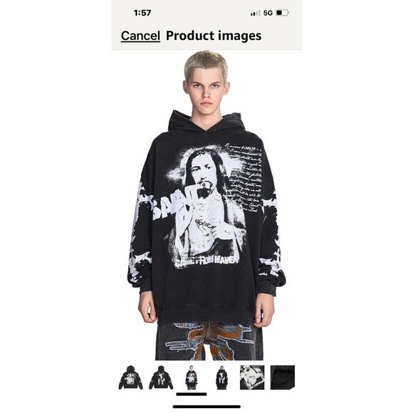 Saint Tears Graphic Hoodie Vintage Washed Blue Men’s Size Large NWT Heavyweight - Picture 1 of 14